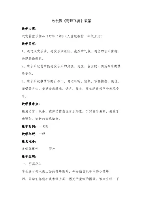 一年级音乐欣赏课《野蜂飞舞》教案