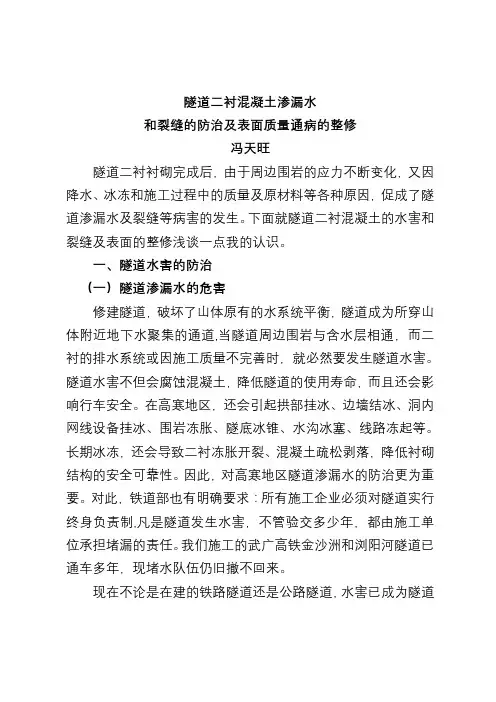 隧道二衬混凝土渗漏水和裂缝的防治及表面通病的整修