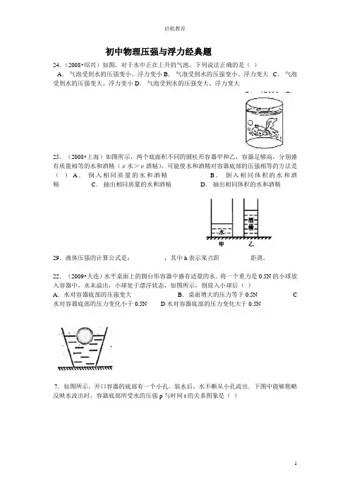 初中物理压强与浮力经典题