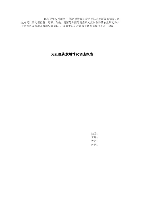 元江经济发展情况调查报告