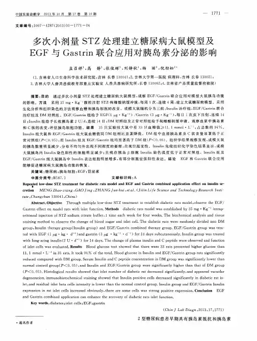 多次小剂量STZ处理建立糖尿病大鼠模型及EGF与Gastrin联合应用对胰岛素分泌的影响