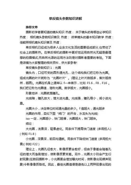 单反镜头参数知识讲解
