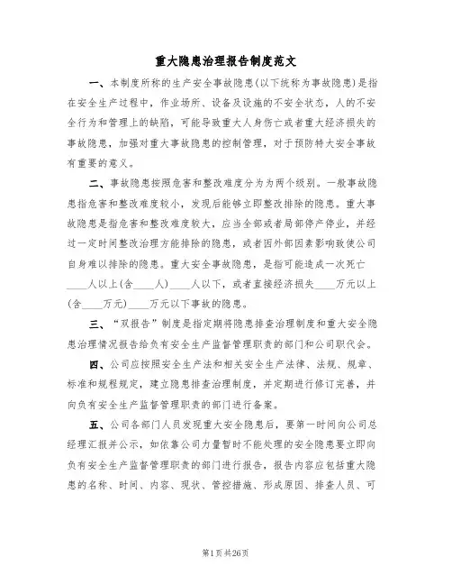 重大隐患治理报告制度范文（5篇）