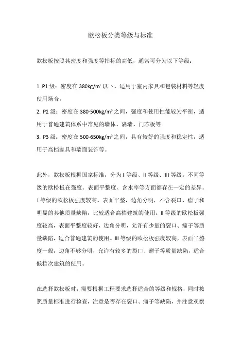 欧松板分类等级与标准