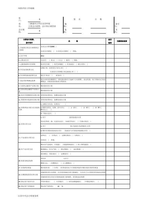 风险评估工作底稿