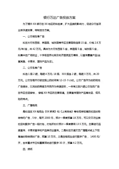 银行万达广告投放方案