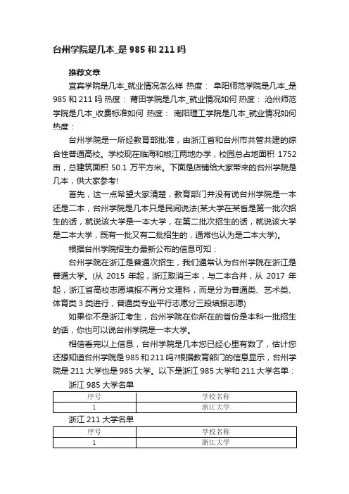 台州学院是几本_是985和211吗