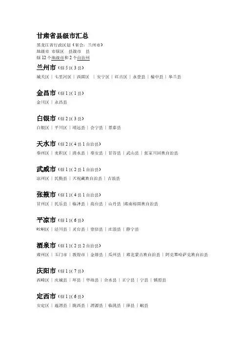 [VIP专享]甘肃省县级市汇总