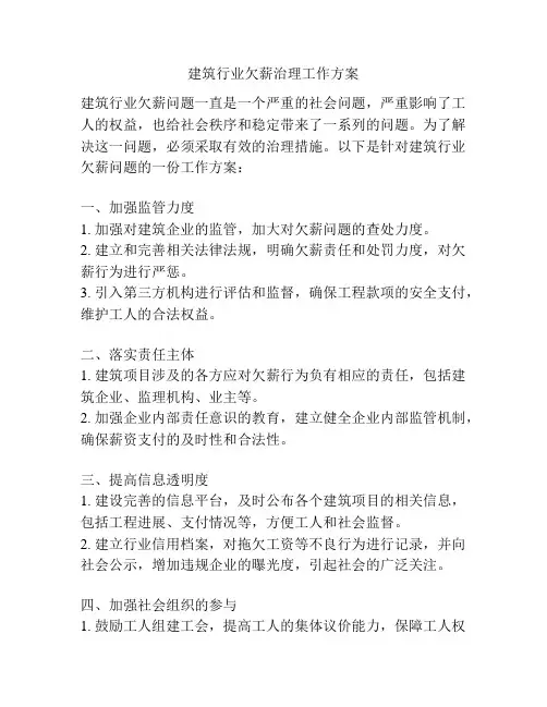 建筑行业欠薪治理工作方案