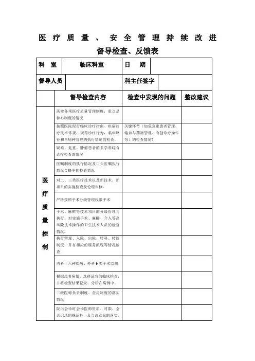 医务科督导检查表