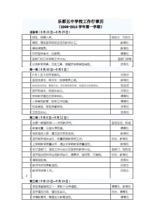 第一学期工作行事历