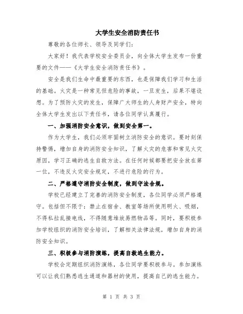 大学生安全消防责任书
