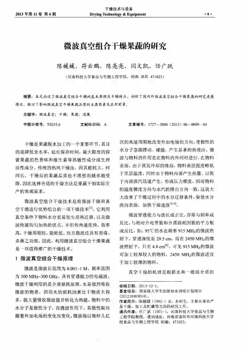 微波真空组合干燥果蔬的研究