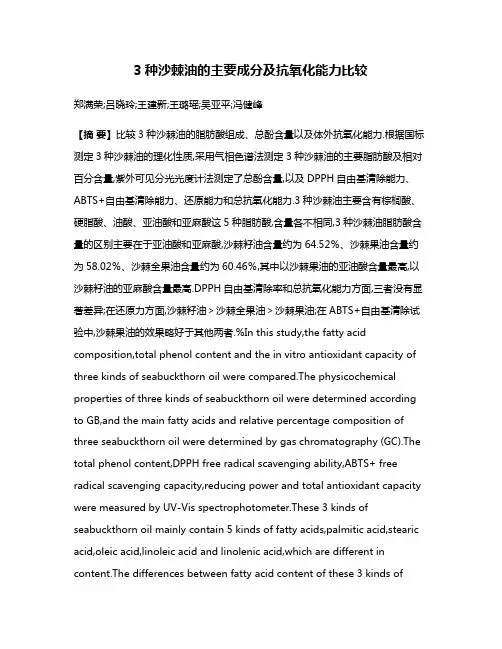 3种沙棘油的主要成分及抗氧化能力比较