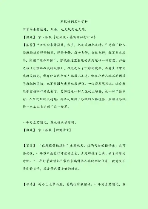 苏轼诗词名句赏析
