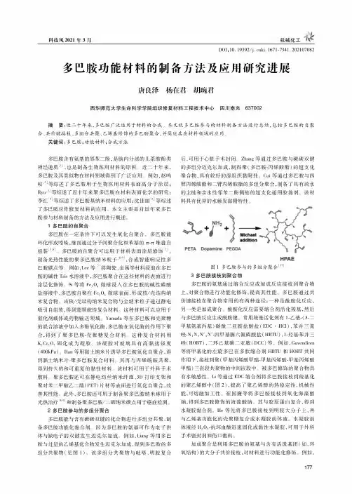多巴胺功能材料的制备方法及应用研究进展