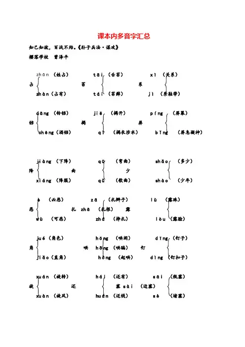 部编版语文四年级上册(统编版四年级上册)课本内多音字汇总