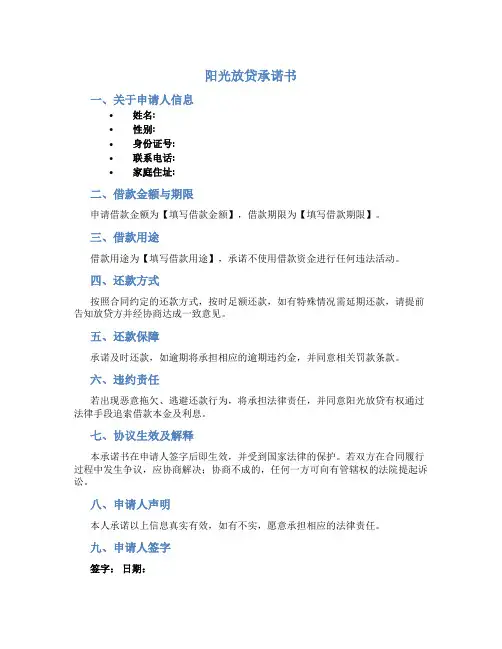 阳光放贷承诺书
