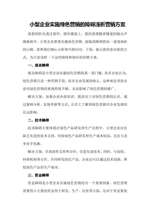 小型企业实施绿色营销的障碍浅析营销方案