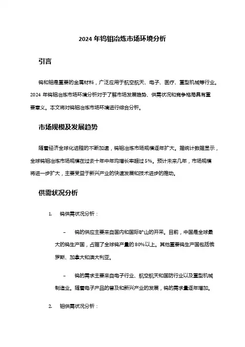 2024年钨钼冶炼市场环境分析