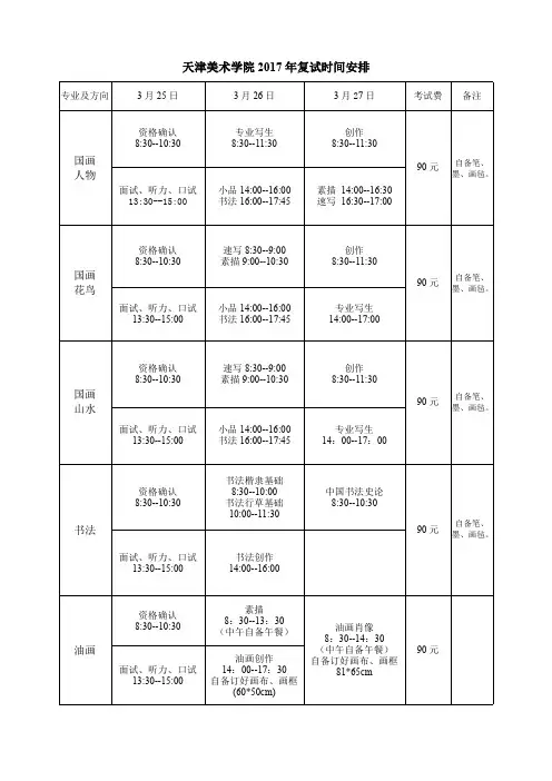 天津美术学院2017年复试时间安排