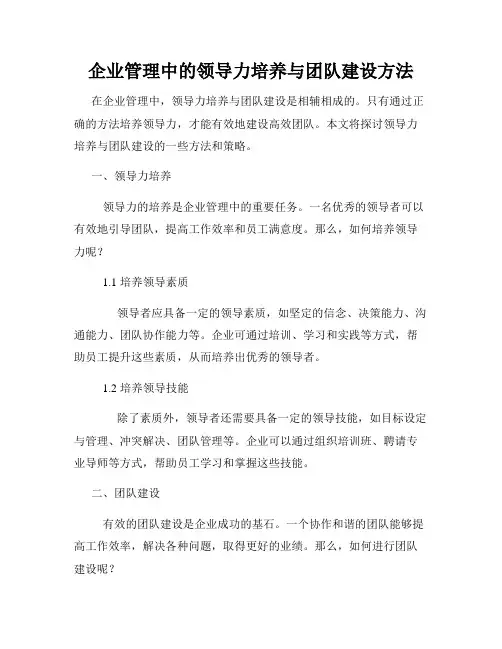 企业管理中的领导力培养与团队建设方法