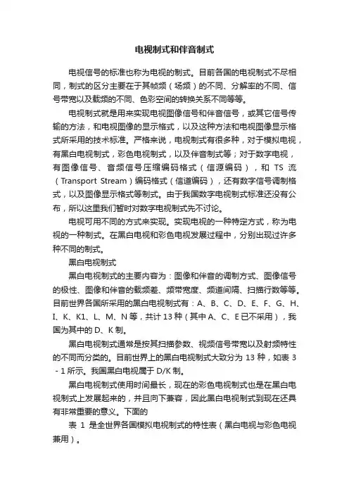电视制式和伴音制式