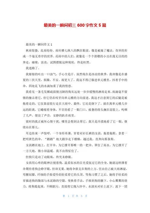 最美的一瞬间初三600字作文5篇