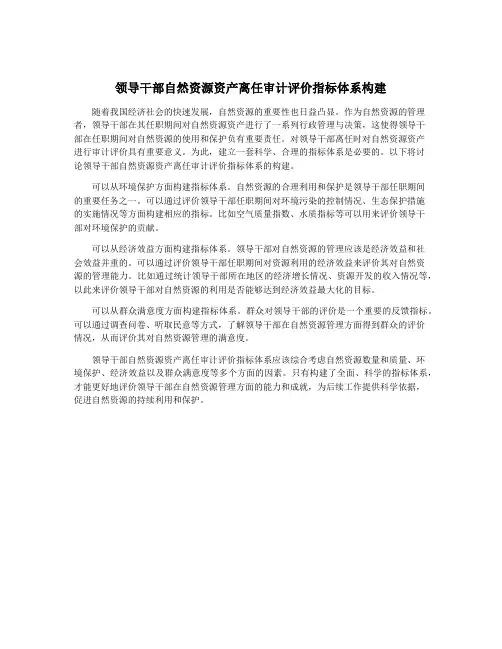领导干部自然资源资产离任审计评价指标体系构建