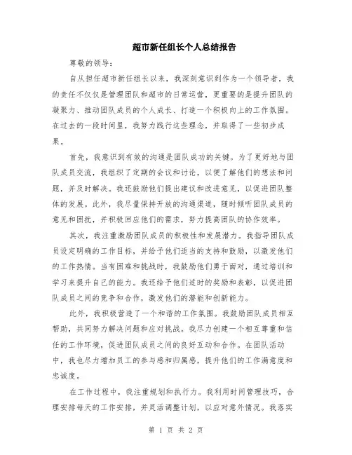 超市新任组长个人总结报告
