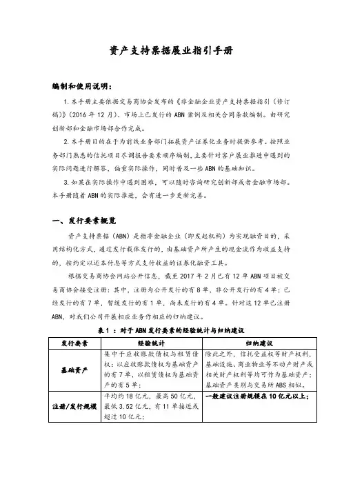 资产支持票据展业指引手册
