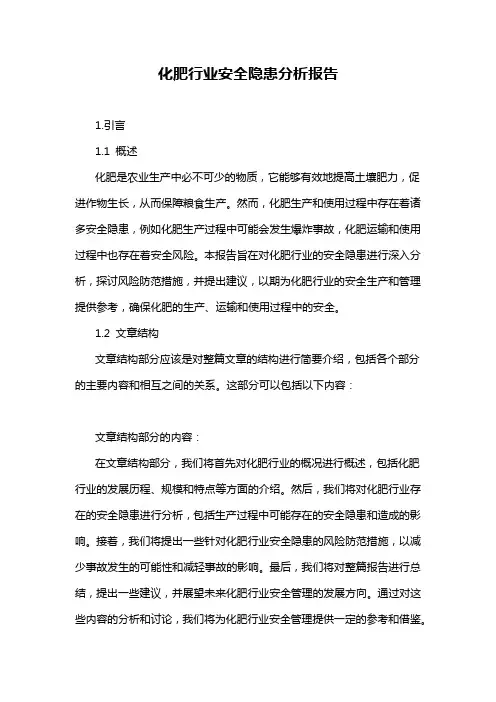 化肥行业安全隐患分析报告