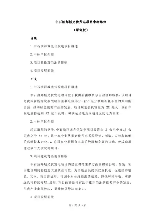 中石油拜城光伏发电项目中标单位