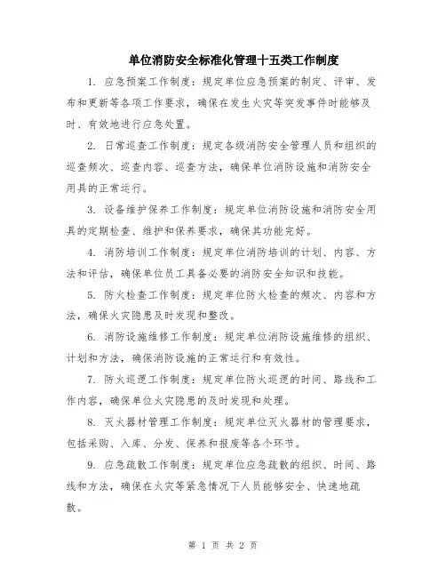 单位消防安全标准化管理十五类工作制度