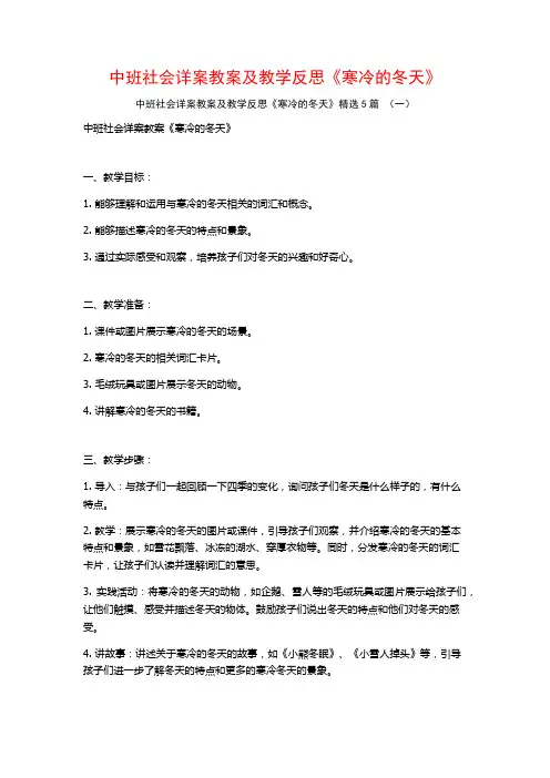 中班社会详案教案及教学反思《寒冷的冬天》5篇