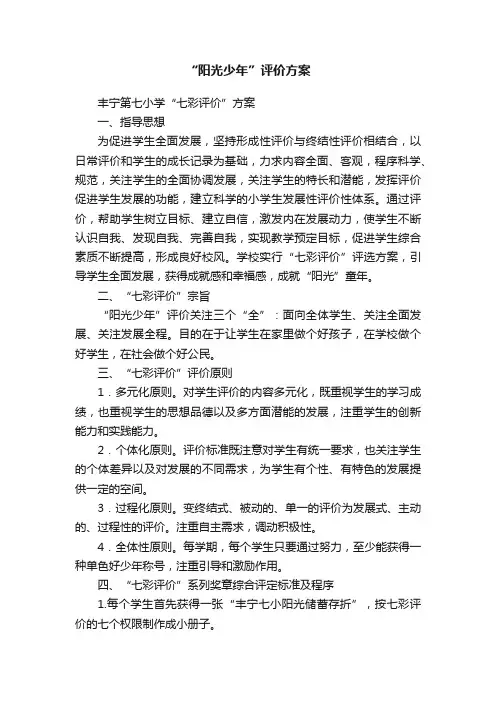 “阳光少年”评价方案