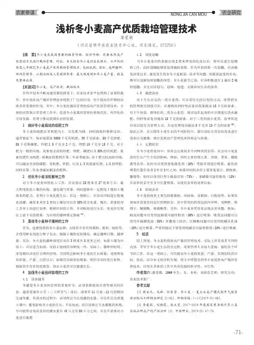 浅析冬小麦高产优质栽培管理技术