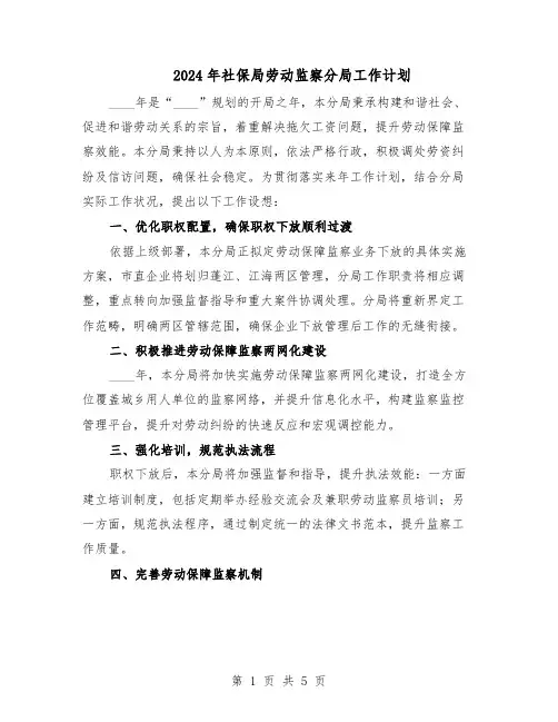 2024年社保局劳动监察分局工作计划(3篇)