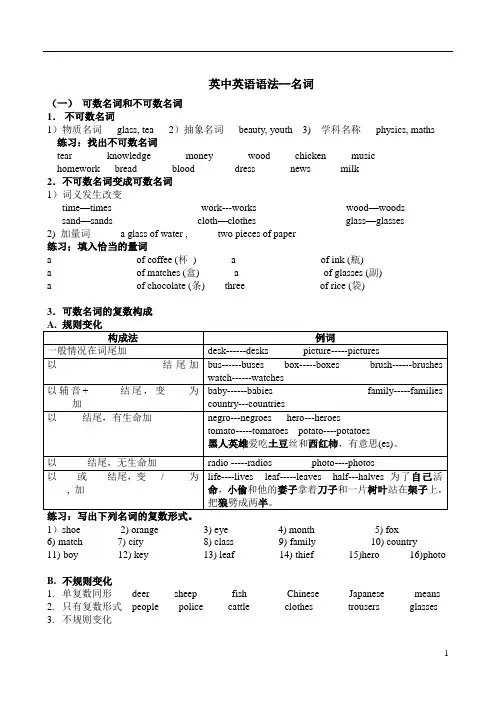 高考英语语法复习之名词