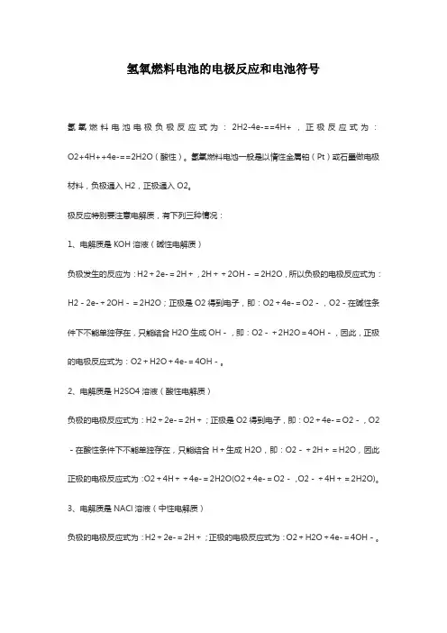 氢氧燃料电池的电极反应和电池符号