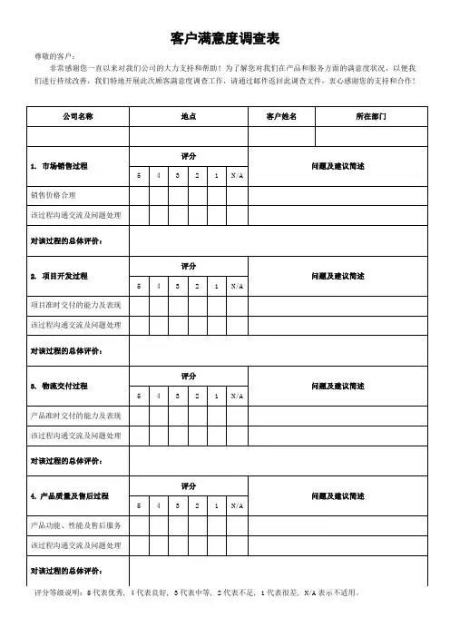 客户满意度调查表
