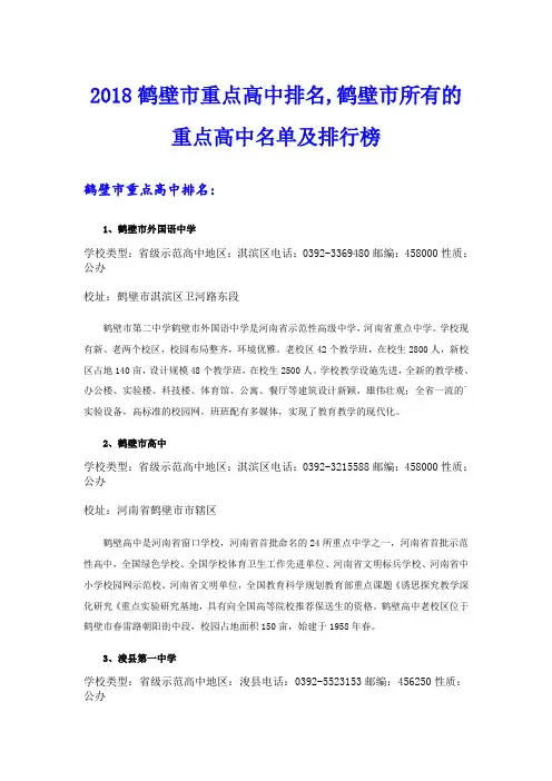 鹤壁市重点高中排名,鹤壁市所有的重点高中名单及排行榜