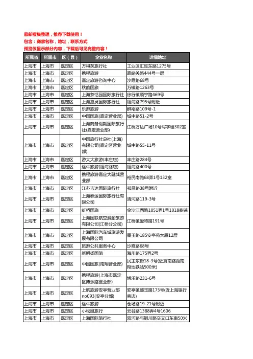 新版上海市上海市嘉定区旅行社企业公司商家户名录单联系方式地址大全98家