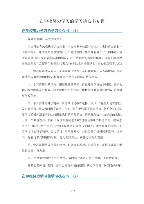 在学校努力学习的学习决心书6篇