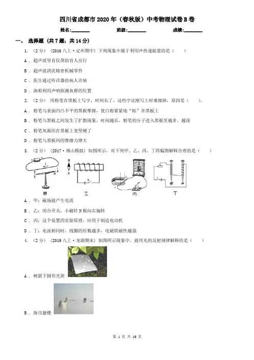 四川省成都市2020年(春秋版)中考物理试卷B卷