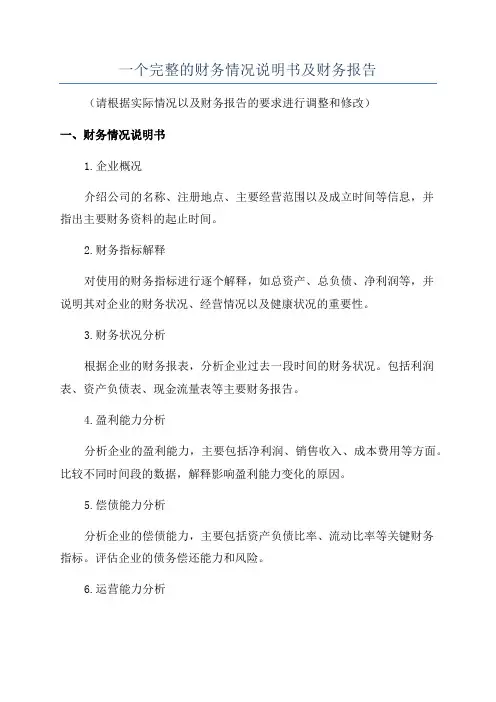 一个完整的财务情况说明书及财务报告