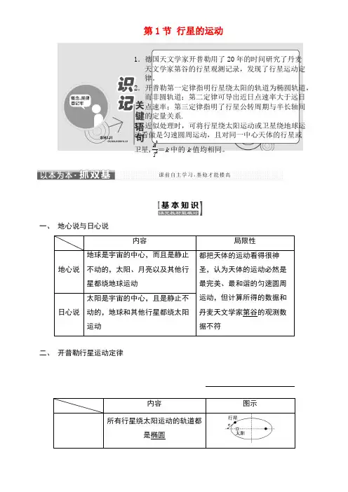 高中物理第六章万有引力与航天第1节行星的运动教学案新人教版必修2(new)