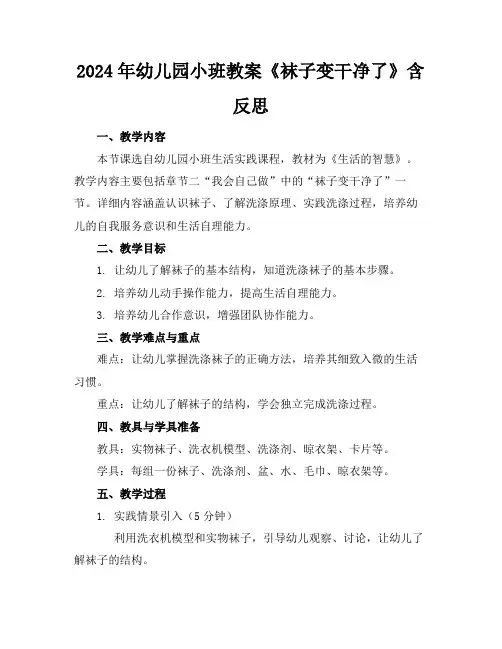 2024年幼儿园小班教案《袜子变干净了》含反思