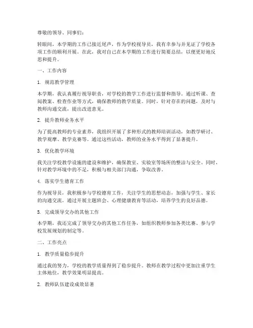 学校视导员个人工作总结
