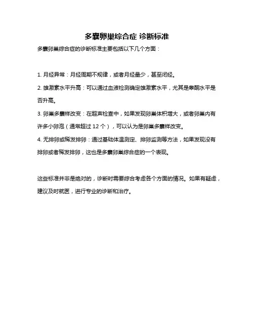 多囊卵巢综合症 诊断标准